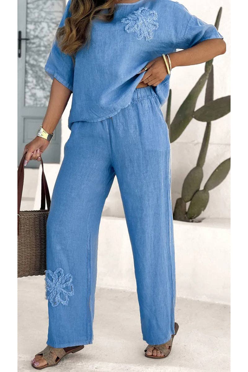 Floral Relaxed Two-Piece Set: BROWN