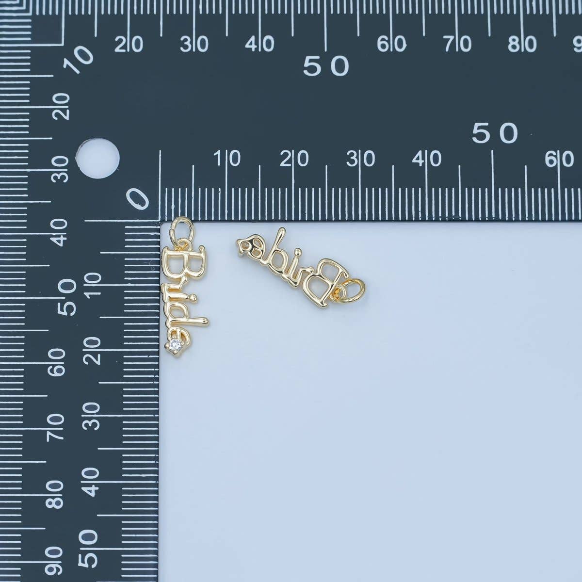 24K Gold Filled "Bride" Cursive Script CZ Charm in Gold & Silver | N091: Gold
