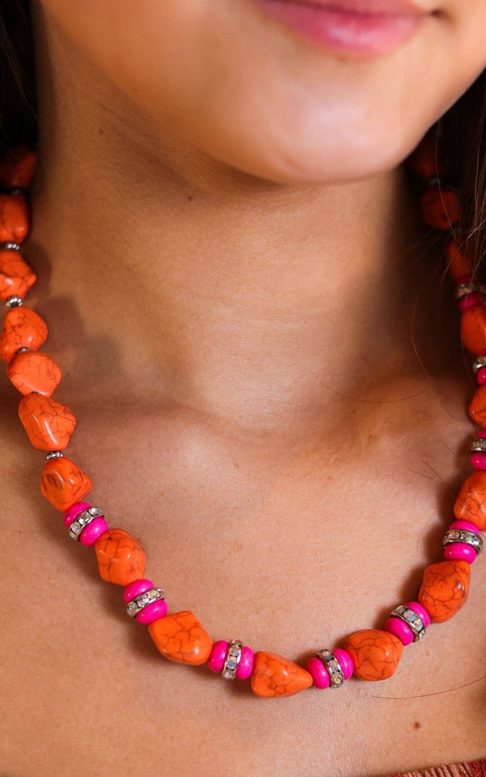 So Charming Natural Orange Stone Necklace: Orange / One Size