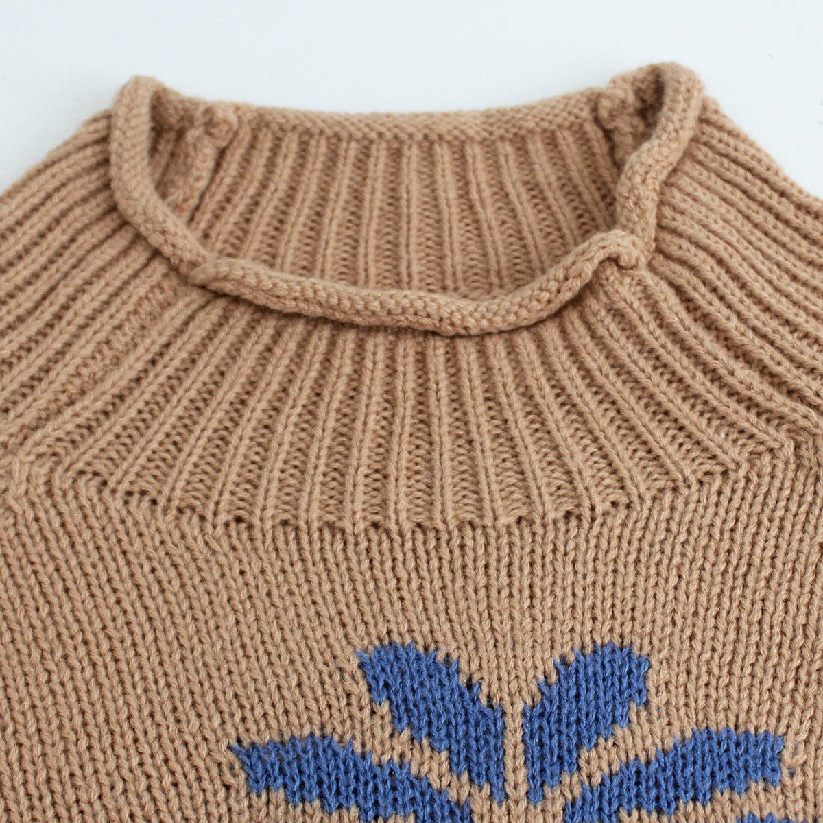 Khaki Floral Knit Sweater Women Ribbed Pattern N5A880: Khaki