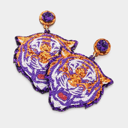 Game Day Glittered Tiger Dangle Earrings - Multi: Multi