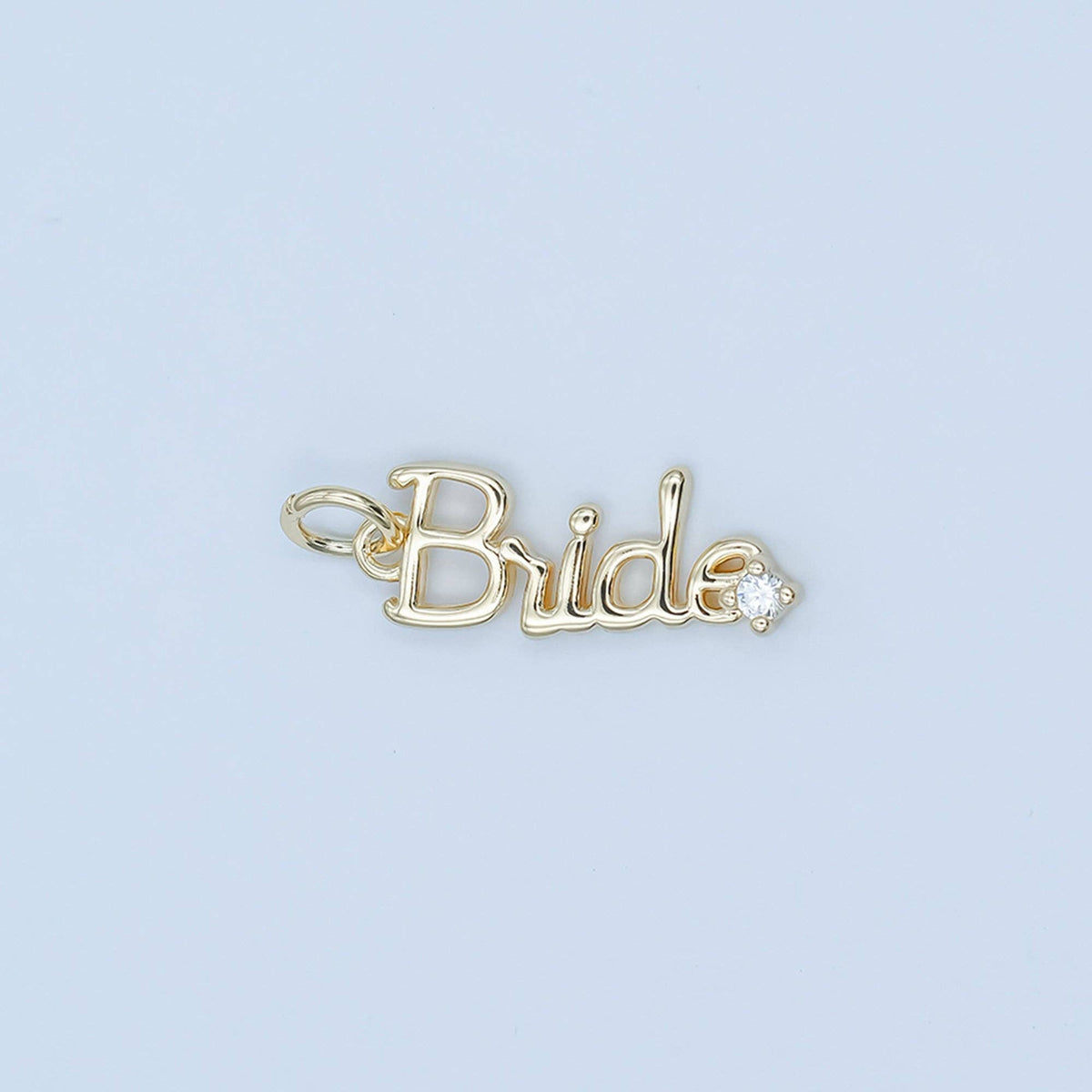 24K Gold Filled "Bride" Cursive Script CZ Charm in Gold & Silver | N091: Silver