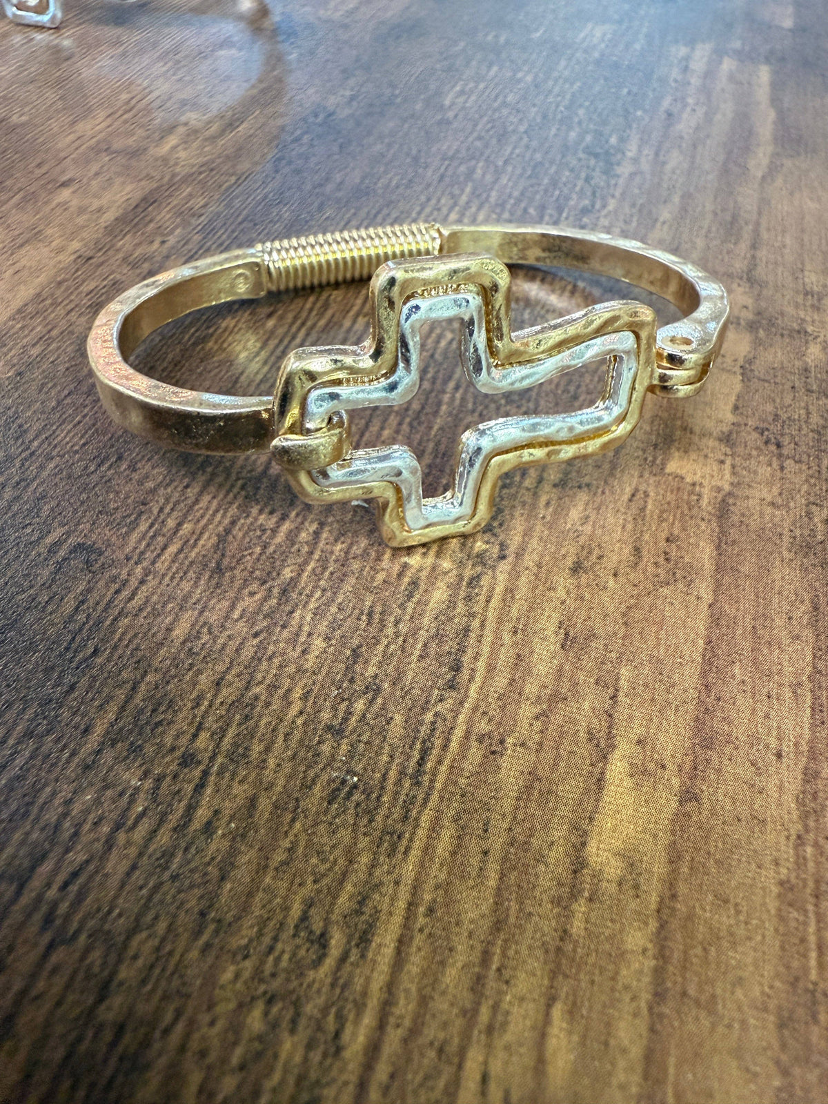 Beautiful Mixed Metal Cross Cuff Bracelet Gold OR Silver: Yellow Gold