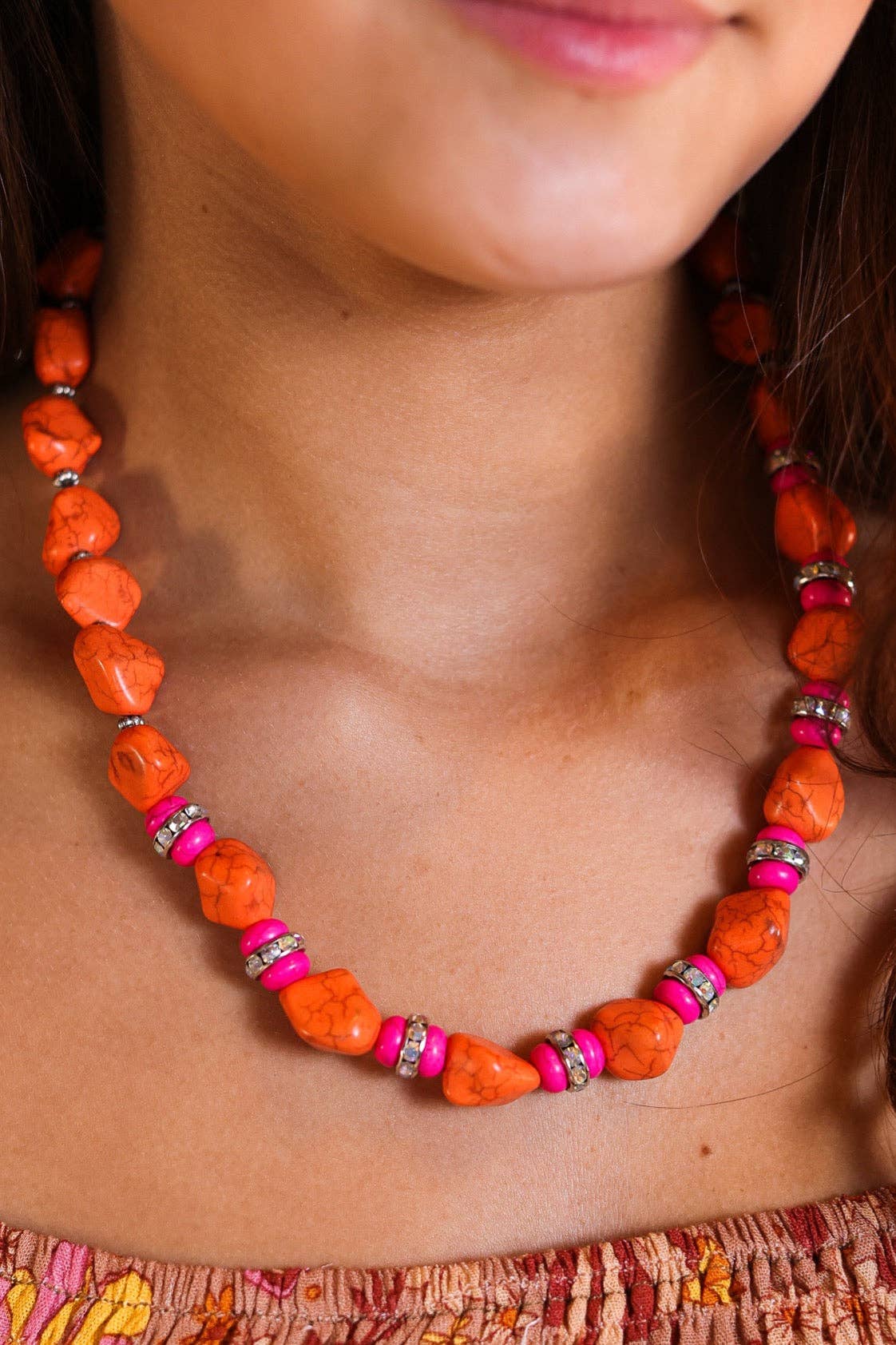 So Charming Natural Orange Stone Necklace: Orange / One Size