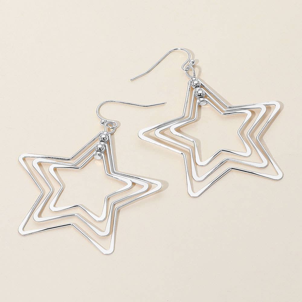 Layered Open Metal Star Dangle Earrings: Multi,Two Tone