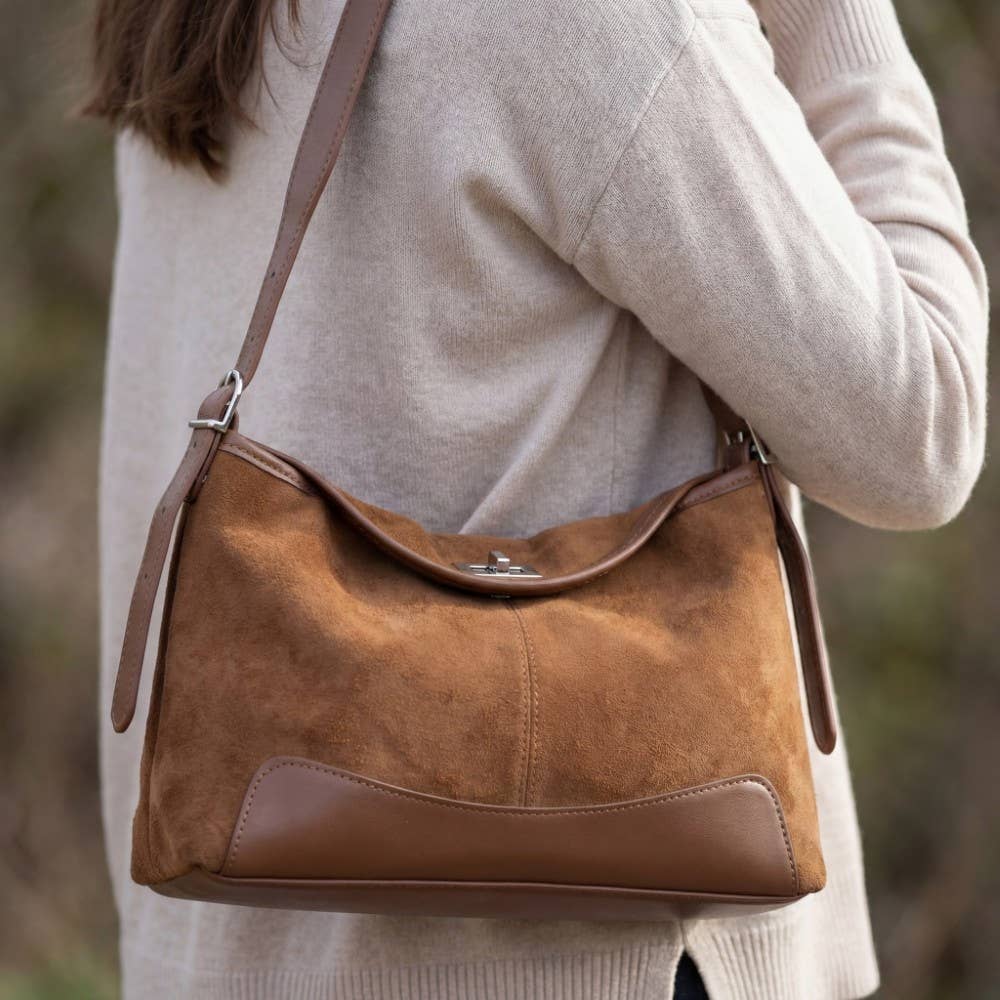 Rectangle Suede With Flap Crossbody Bag: DBR