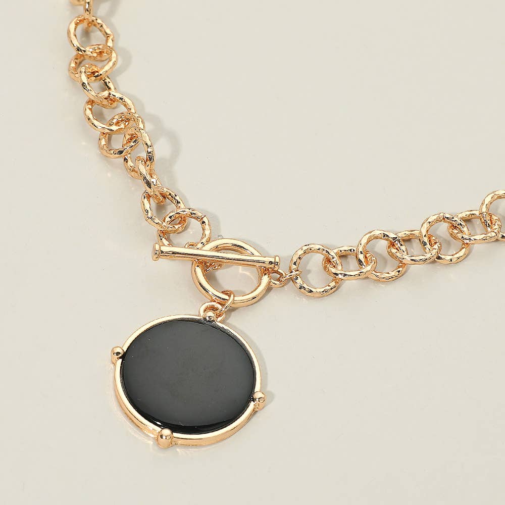 Round Toggle Pendant Chunky Chain Necklace: Orange