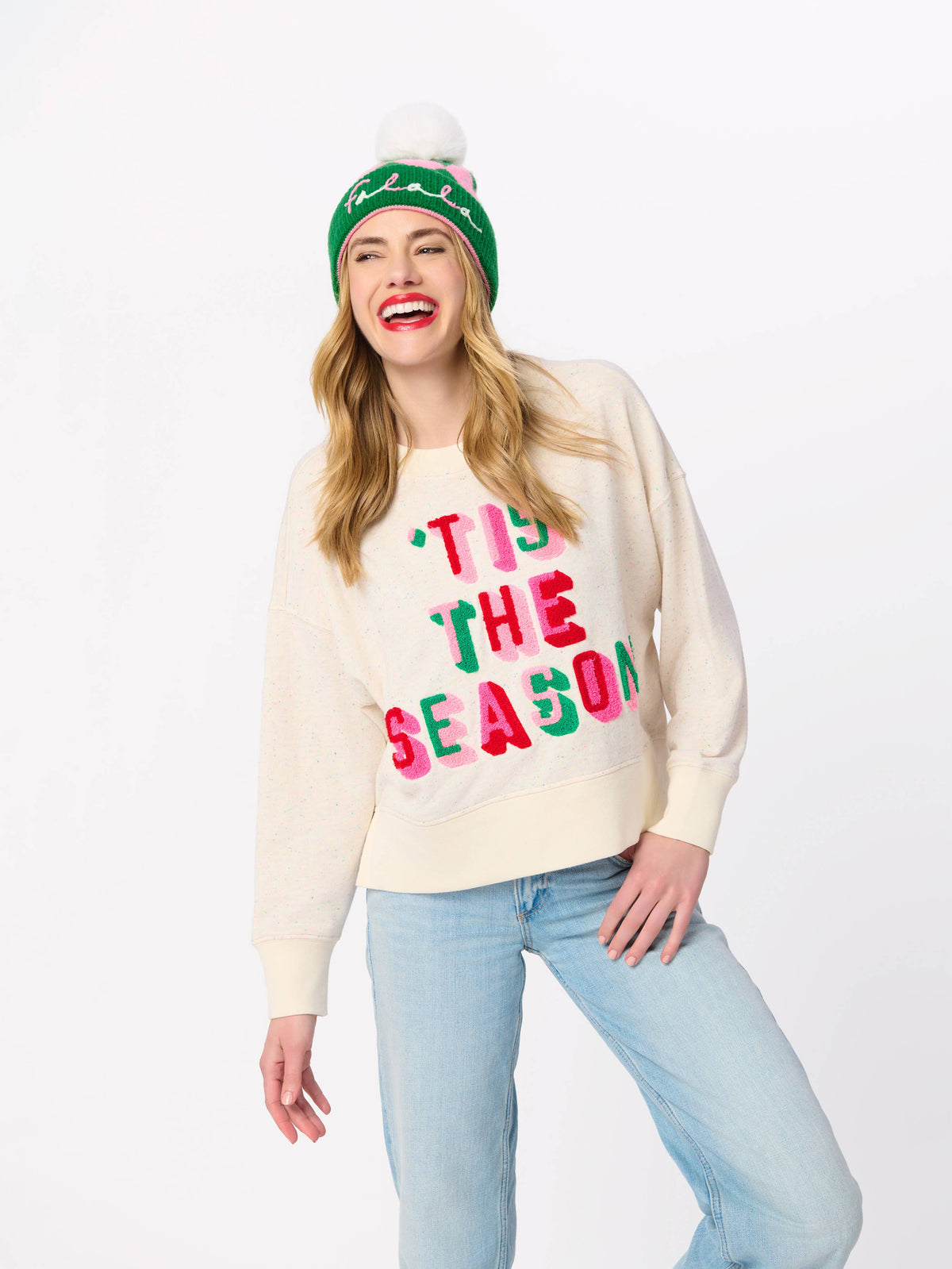"FA LA LA" ARGYLE BEANIE, GREEN
