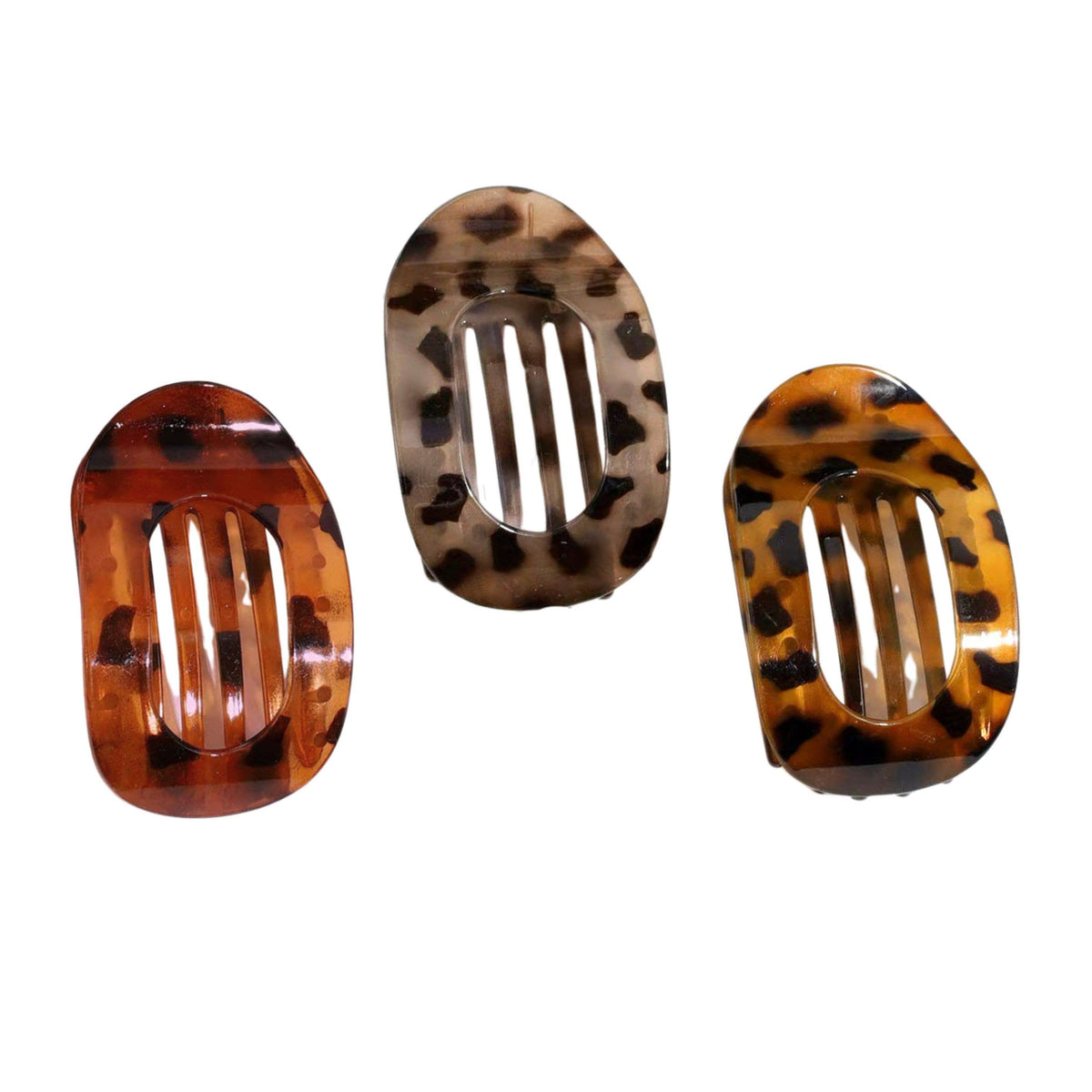 Leopard Tortoise Large Round Flat Large Hair Claw Clips