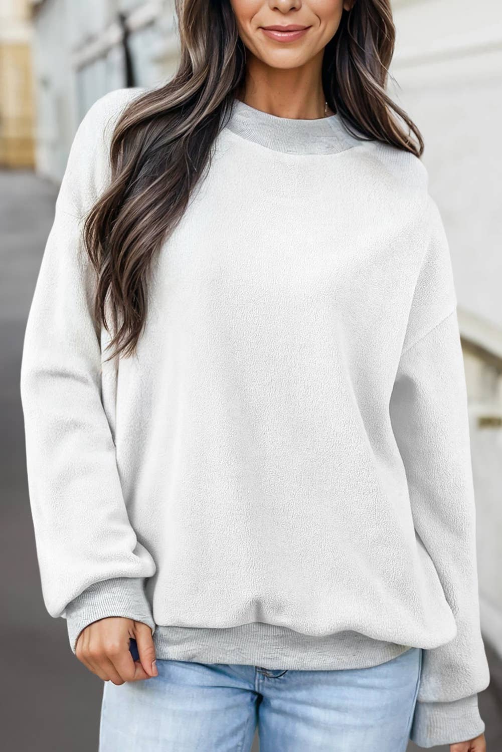 Reversible Oversized Mock Neck Sweatshirt | S-4X: Light Grey