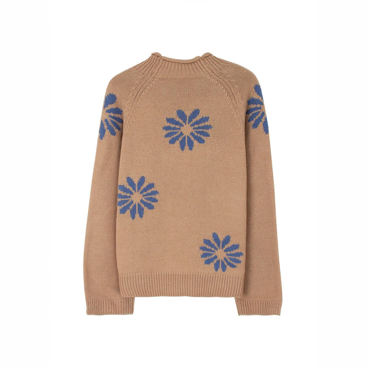 Khaki Floral Knit Sweater Women Ribbed Pattern N5A880: Khaki