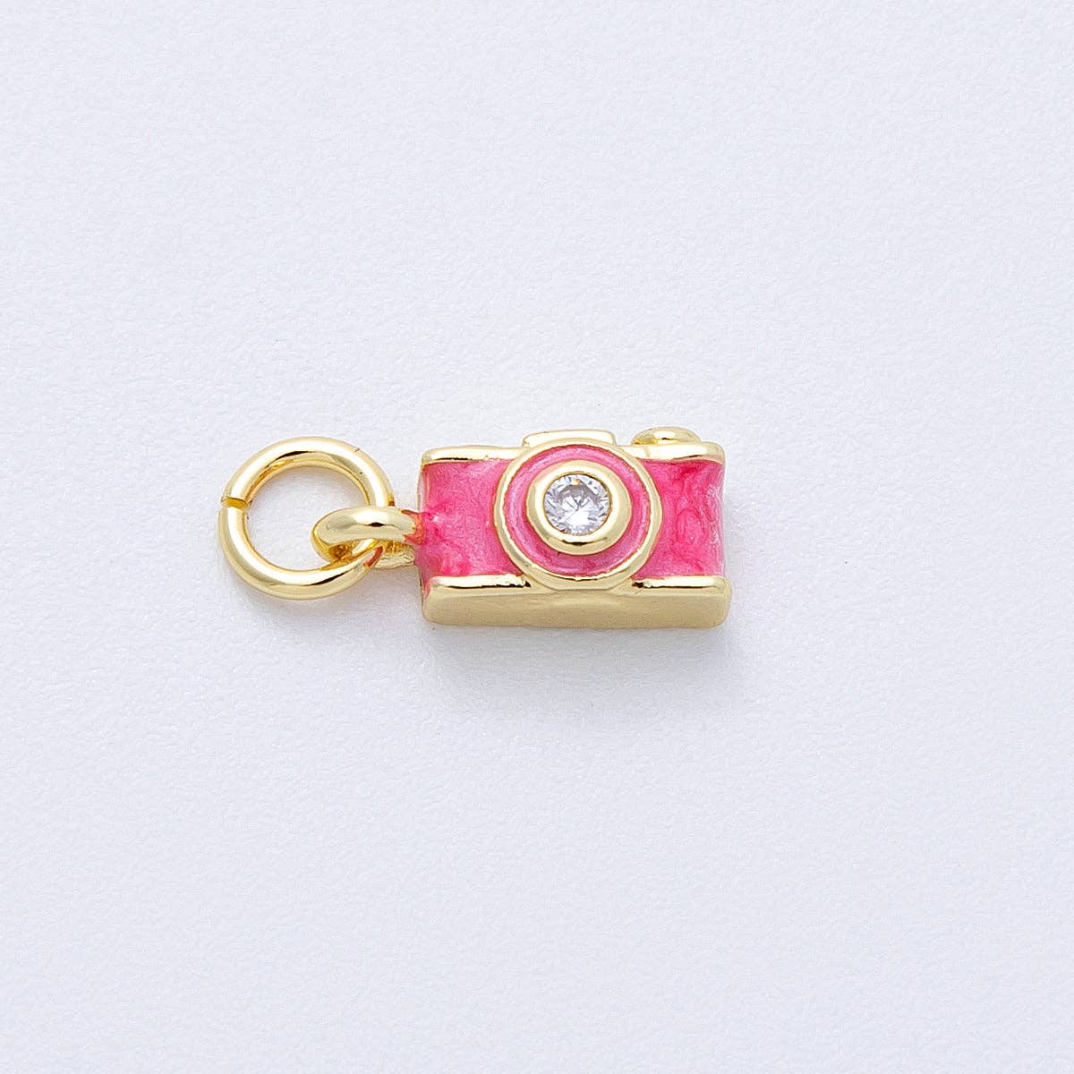 16K Gold Filled 12mm Pink Film Retro Digital Camera 3D Multidimensional Charm | Charms-00130