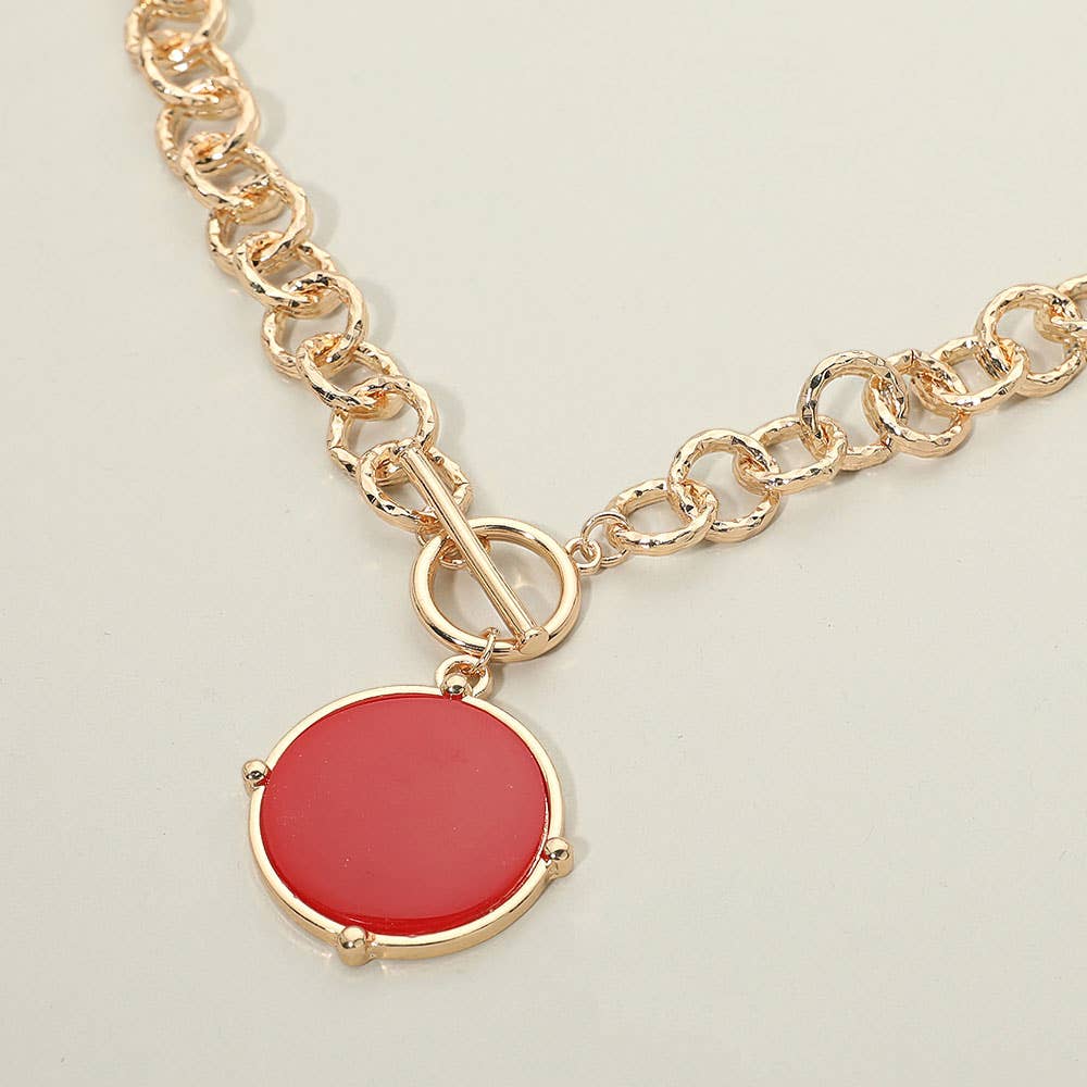 Round Toggle Pendant Chunky Chain Necklace: Orange
