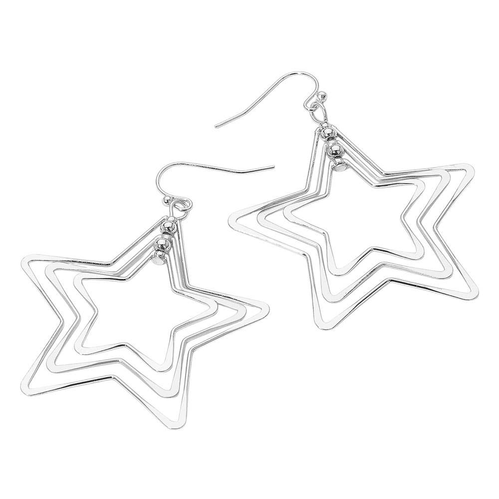 Layered Open Metal Star Dangle Earrings: Multi,Two Tone
