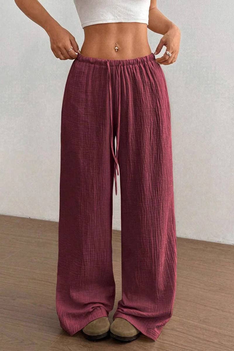 Relaxed Fit Wide-Leg Casual Pants: BLACK