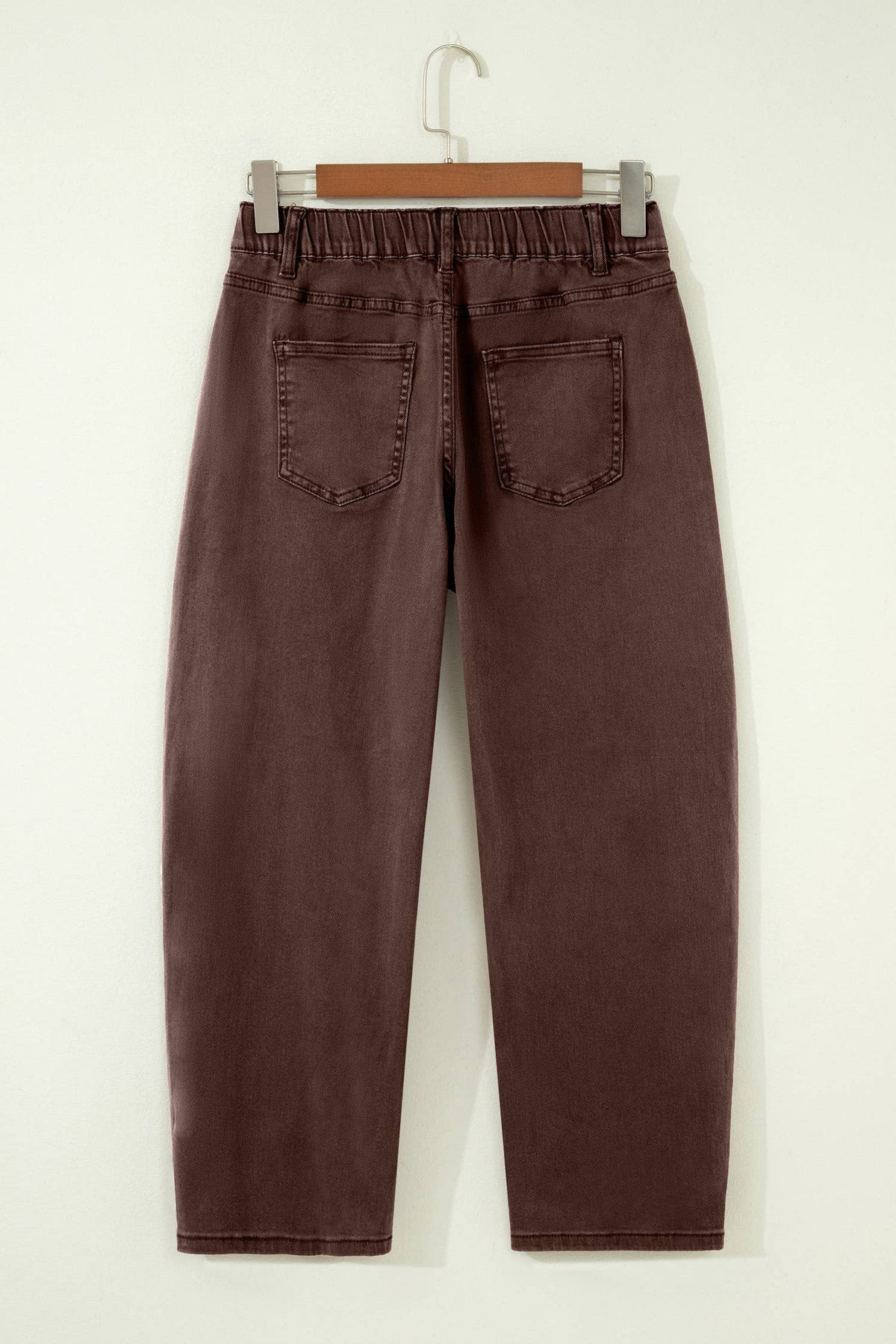 66 Solid Color Square Patch Pocket Ankle-length Barrel Jeans: Brown