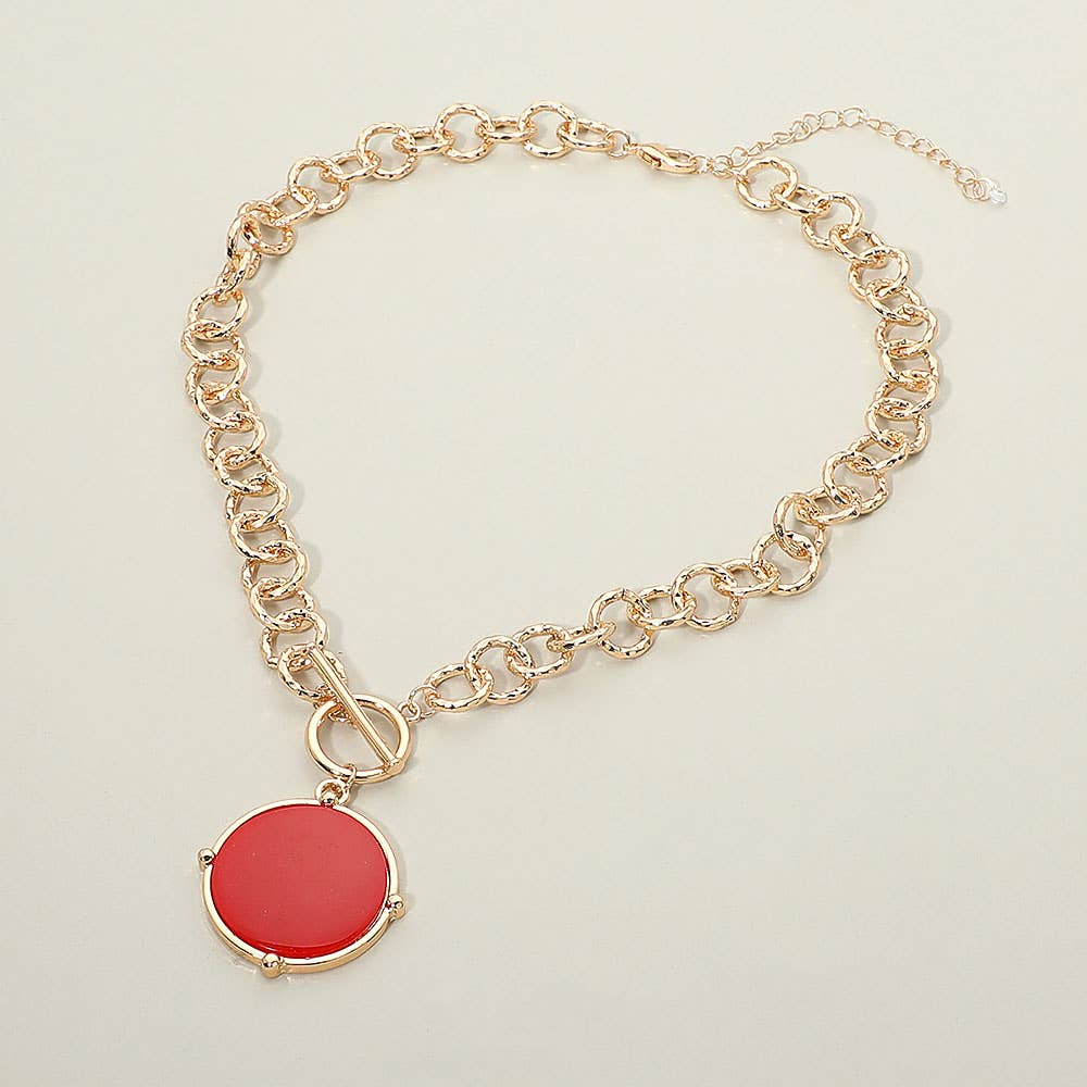 Round Toggle Pendant Chunky Chain Necklace: Orange