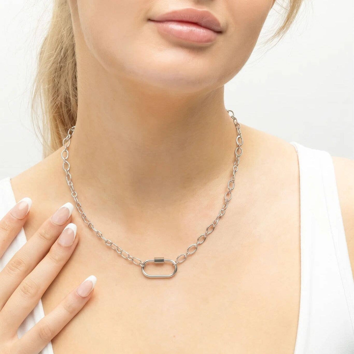 18K Gold PVD Stainless Steel Loop Chain Carabiner Necklace: Gold / 18"+2"