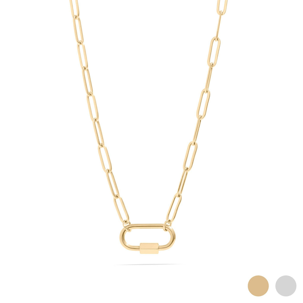 18K Gold PVD Paperclip Carabiner Necklace: Gold / 16+2"