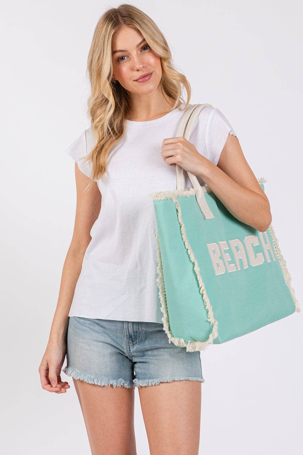 MB0268 Embroidered Beach Letter Fringe Tote Bag: Orange