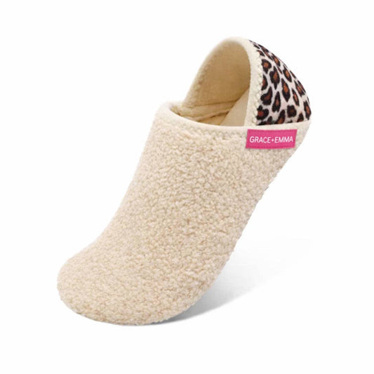 Cozy Slip Ons, Beige and Leopard