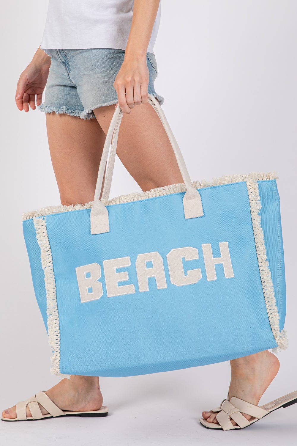 MB0268 Embroidered Beach Letter Fringe Tote Bag: Orange