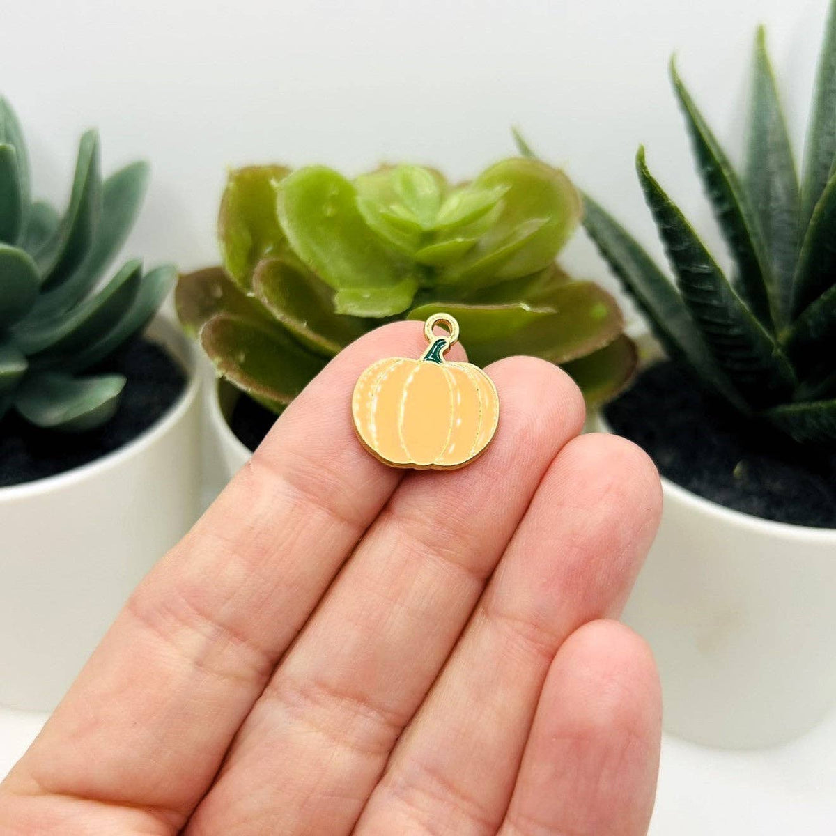Enamel Pumpkin Charms, 18x16mm: 4 Pieces