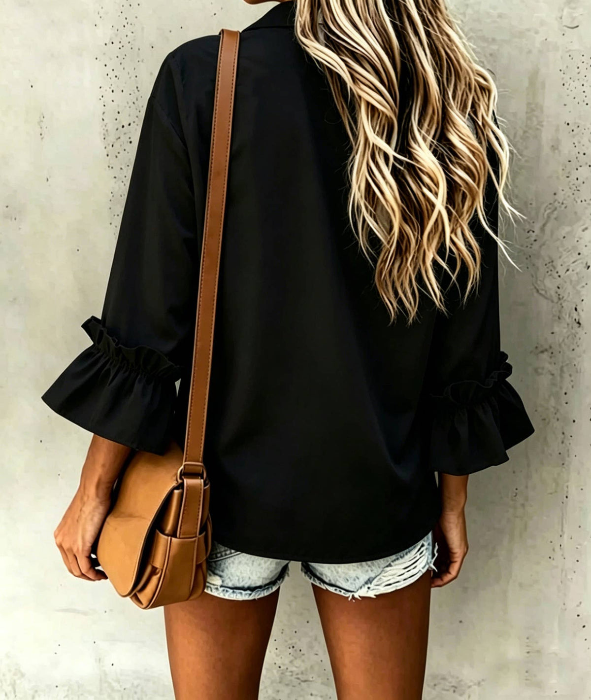 Polka Dot ruffle 3/4 sleeve button up blouse: White
