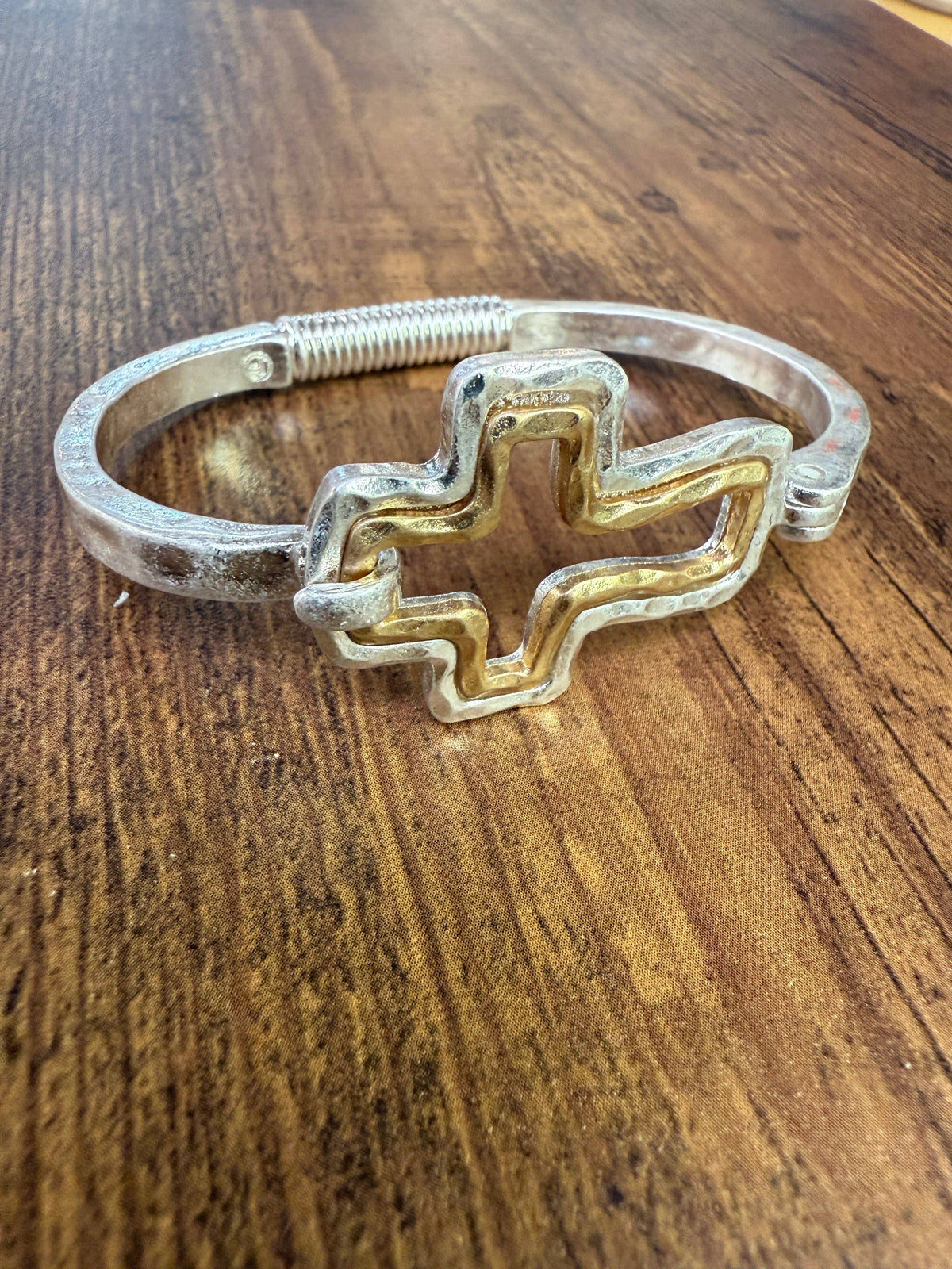 Beautiful Mixed Metal Cross Cuff Bracelet Gold OR Silver: Yellow Gold