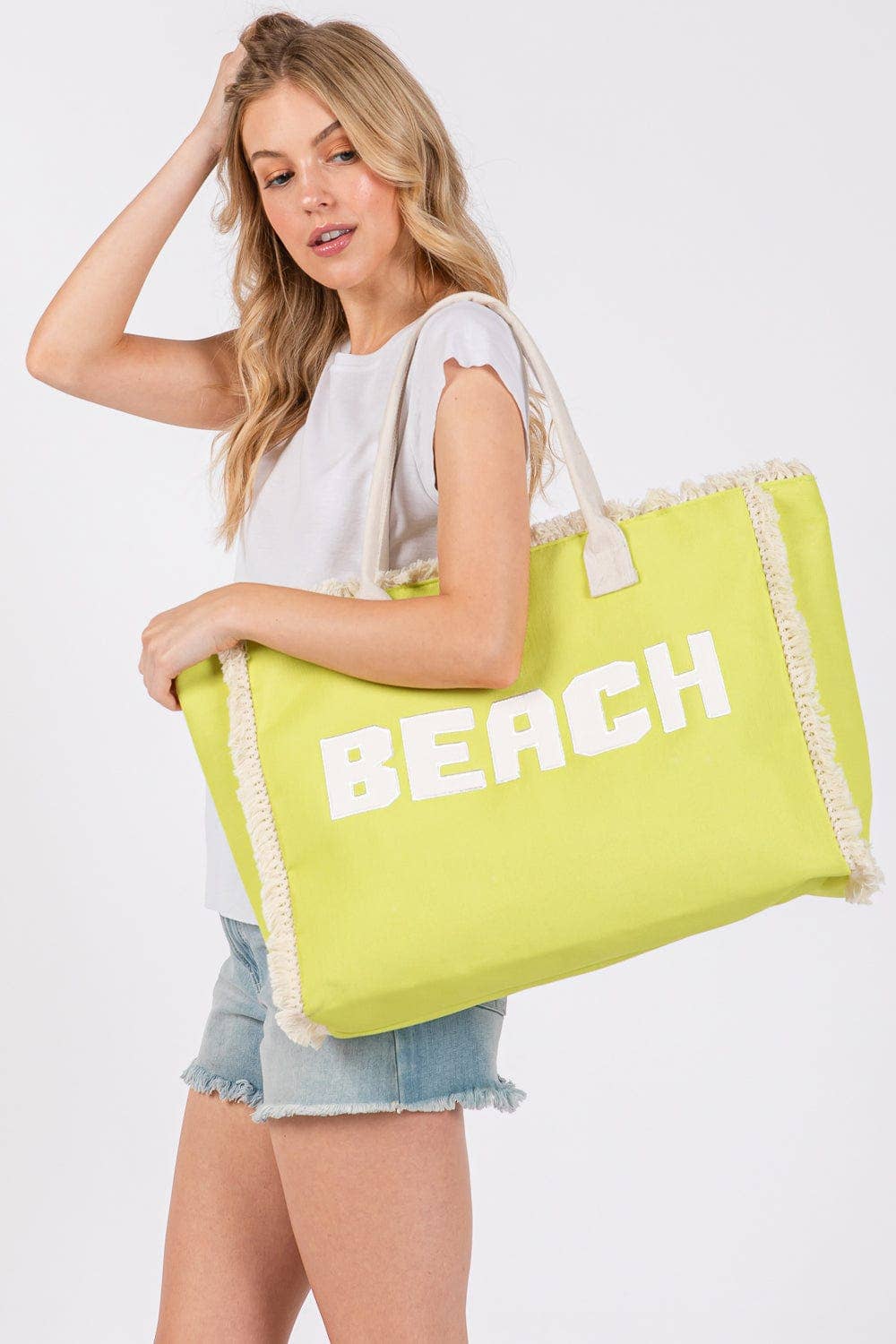MB0268 Embroidered Beach Letter Fringe Tote Bag: Orange