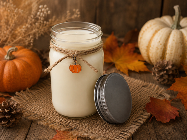 Mason Jar Candle with Pumpkin Charm: White Pumpkin Spice