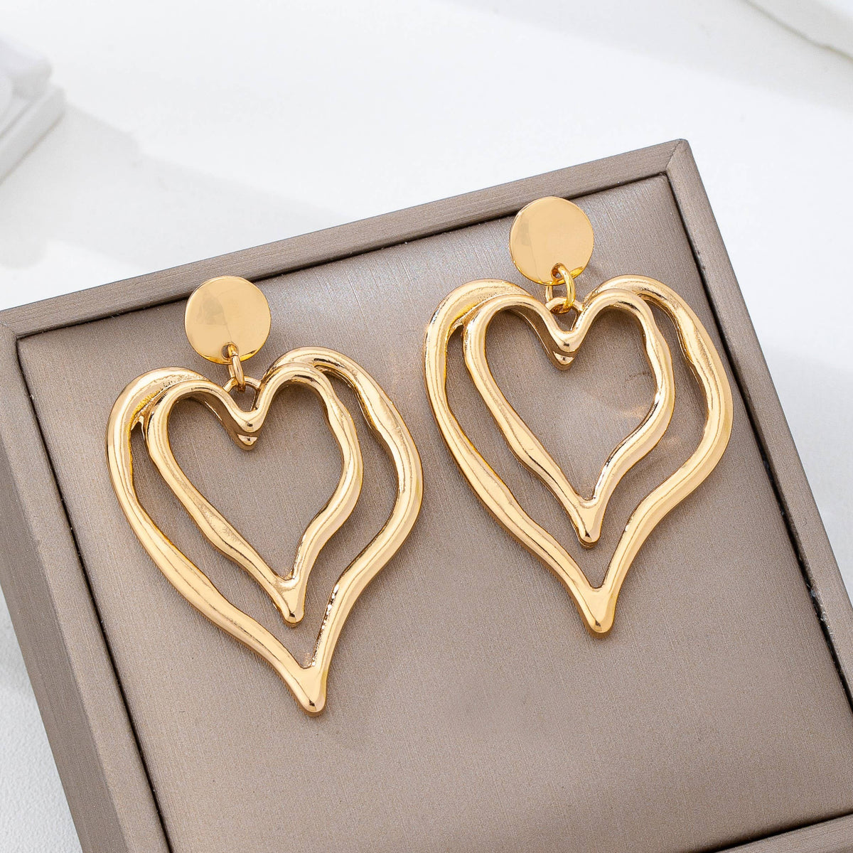 Double Layer Gold-Tone Heart Drop Earrings | 80E62170: GOLD