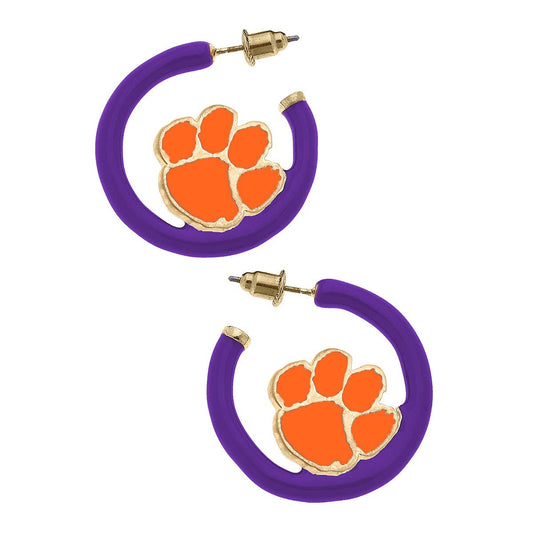 Clemson Tigers Logo Enamel Hoop Earrings