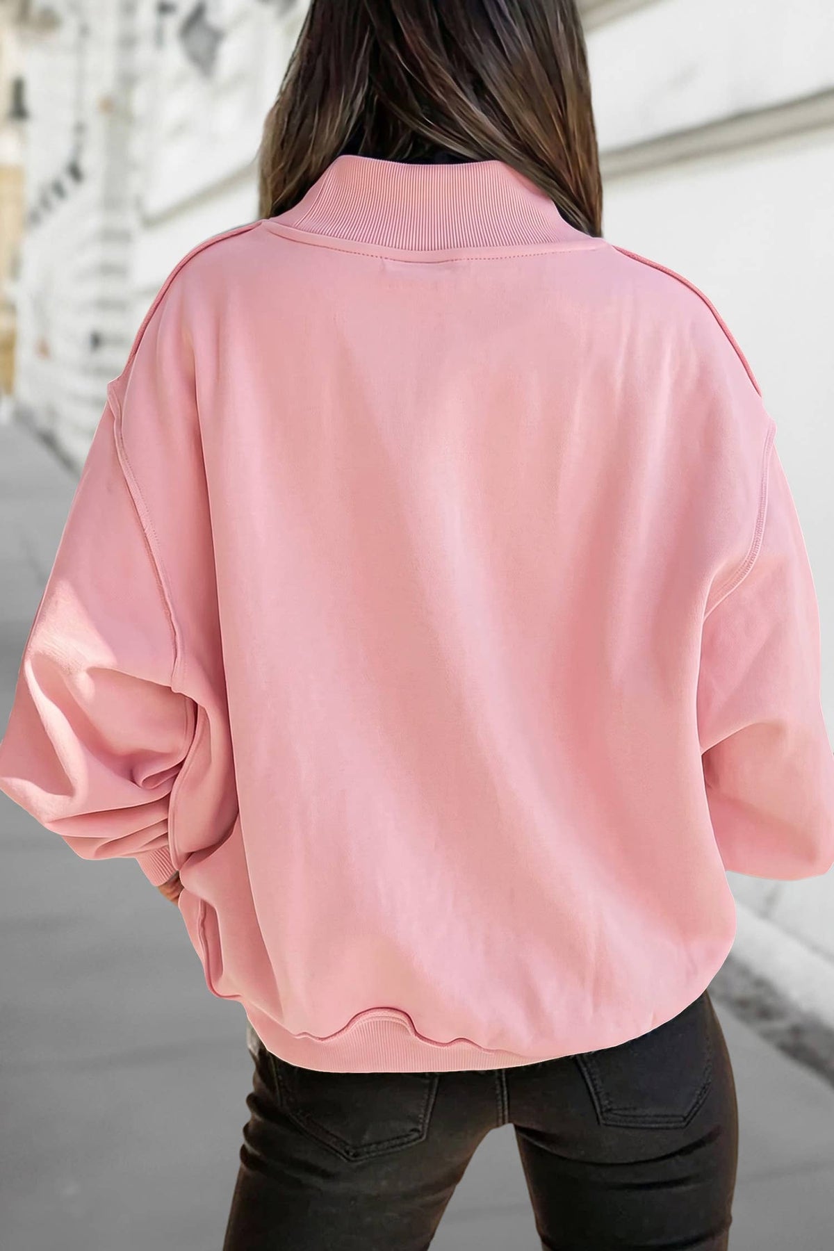 Reversible Oversized Mock Neck Sweatshirt | S-4X: Light Grey