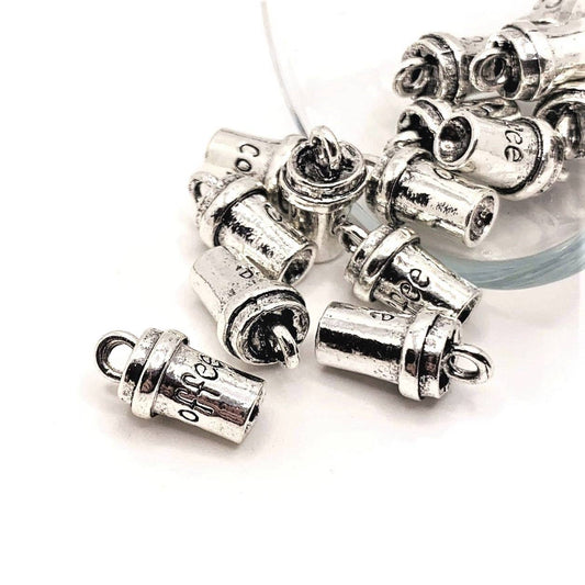 Silver Coffee Cup 3D Charms, 15x8mm: 4 Pieces