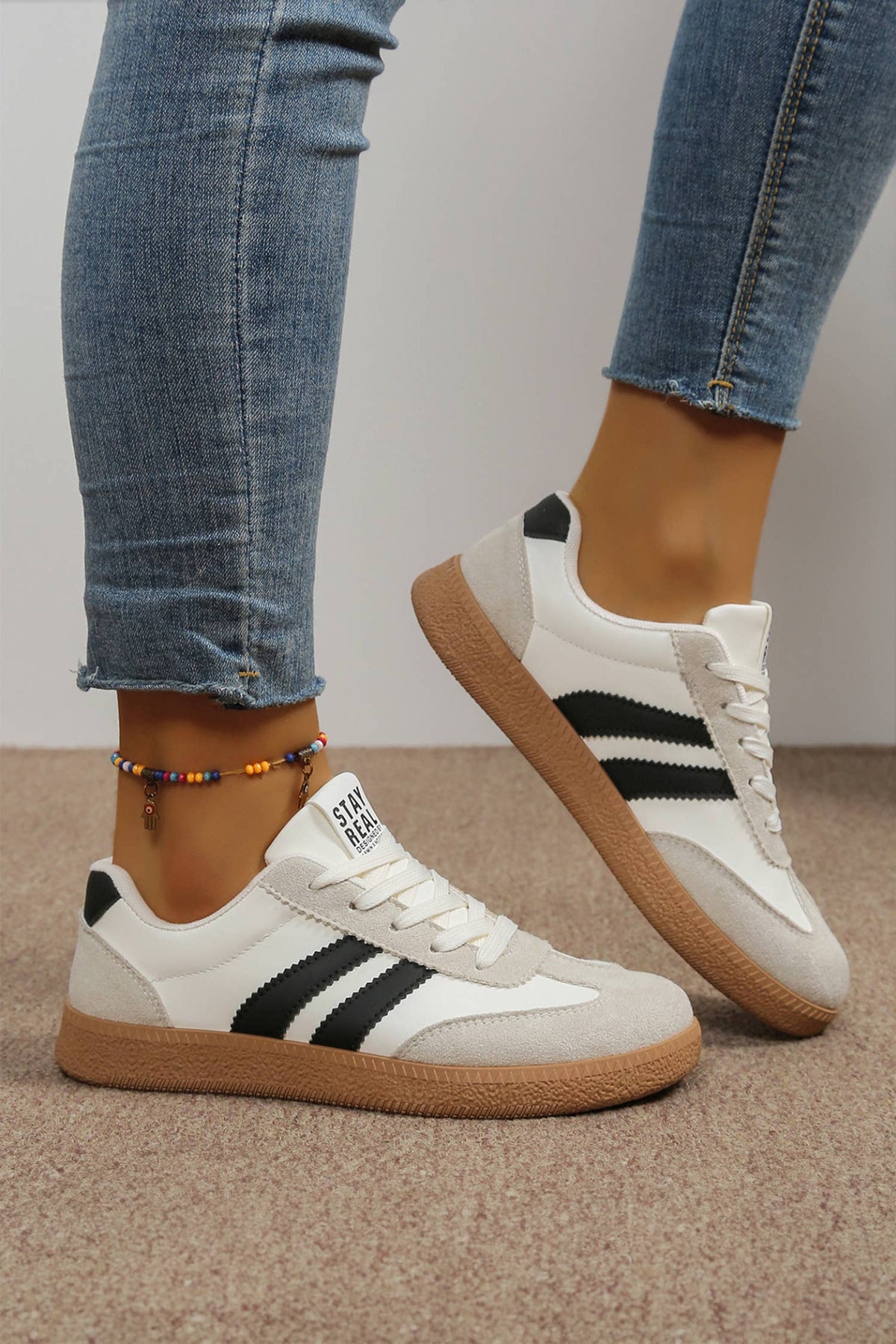 Varsity Color Block Patchwork PU Leather Lace Up Shoes: Ashleigh Blue