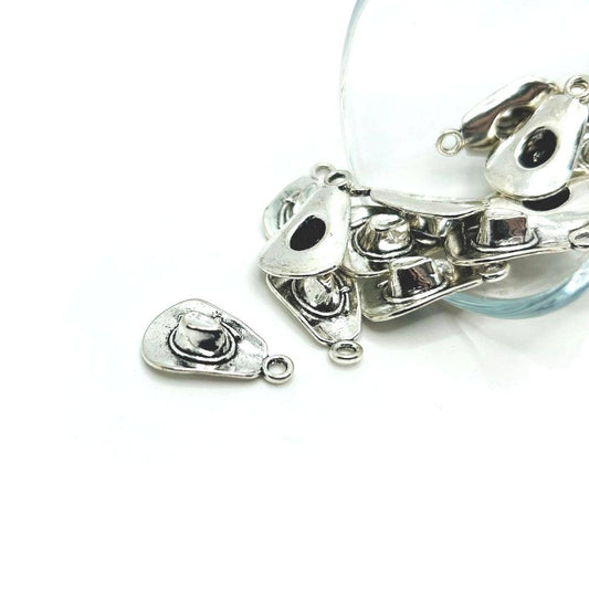 Silver Cowboy Hat Charms, 21x13mm: 4 Pieces