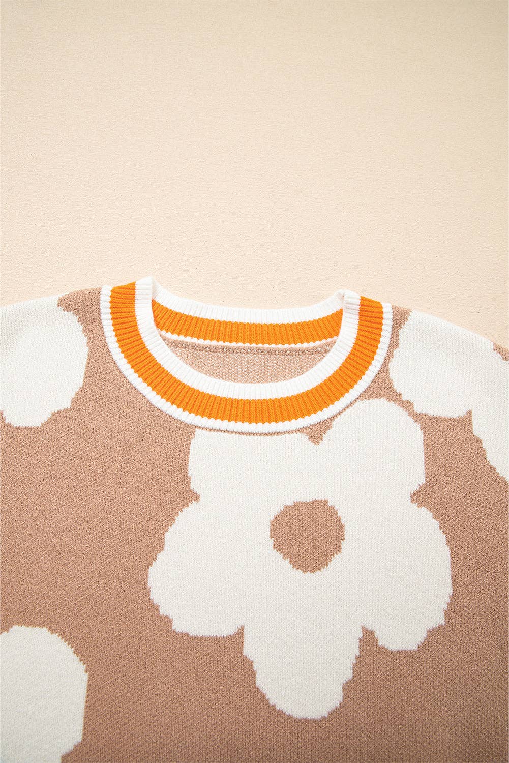 Flower Colorblock Contrast Stripe Baggy Sweater: Smoke Gray