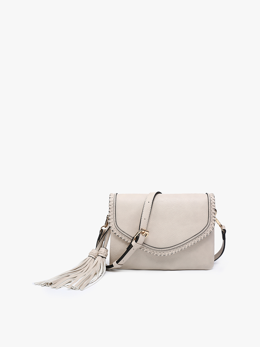 Sloane Flapover Crossbody w/ Whipstitch and Tassel | M1802A : Brown