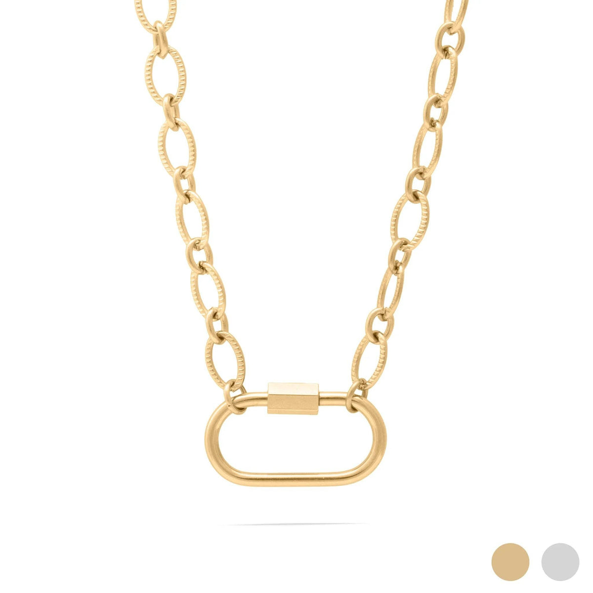 18K Gold PVD Stainless Steel Loop Chain Carabiner Necklace: Gold / 18"+2"