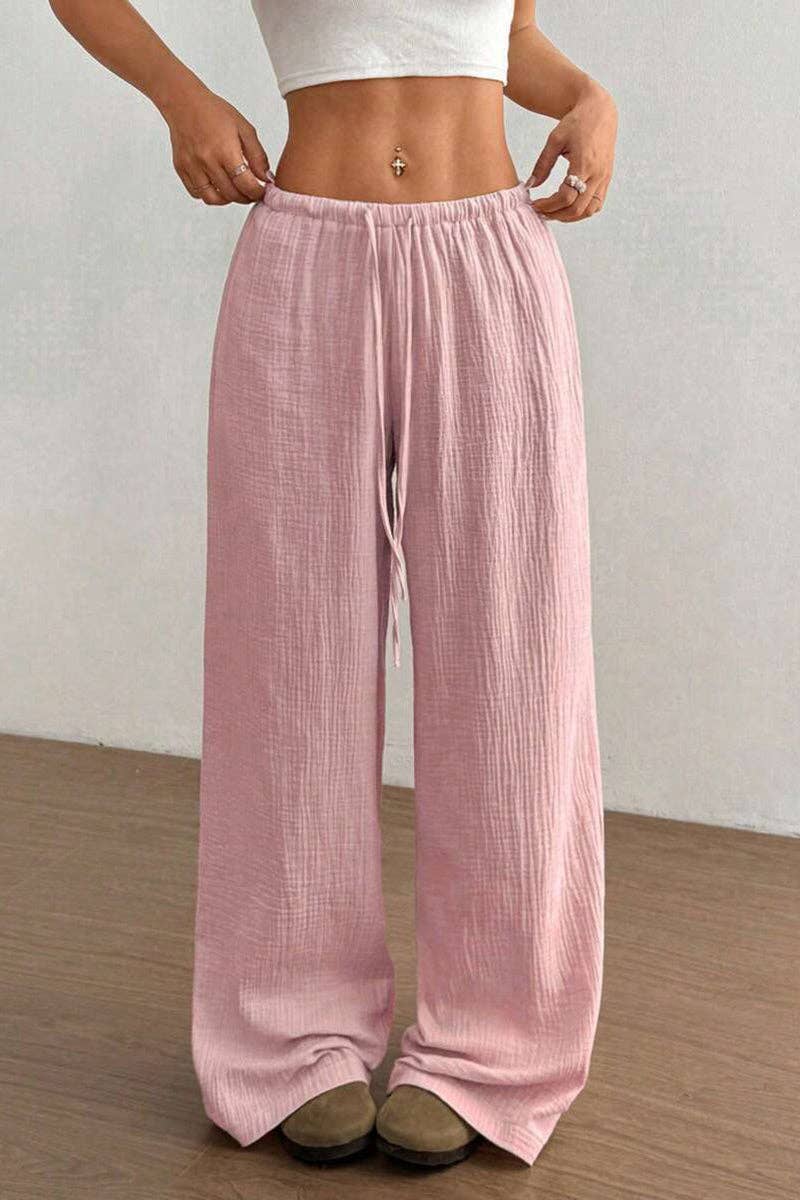 Relaxed Fit Wide-Leg Casual Pants: WINE