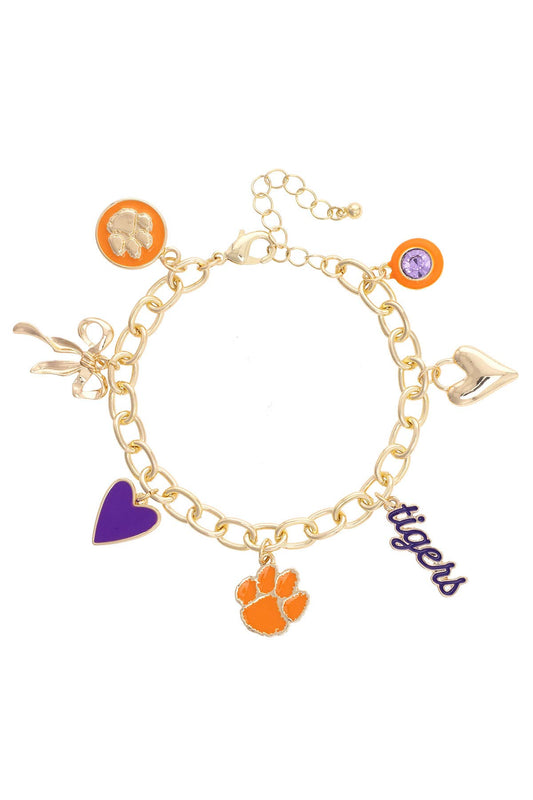 Clemson Tigers Enamel Icons Charm Bracelet in Shiny Gold