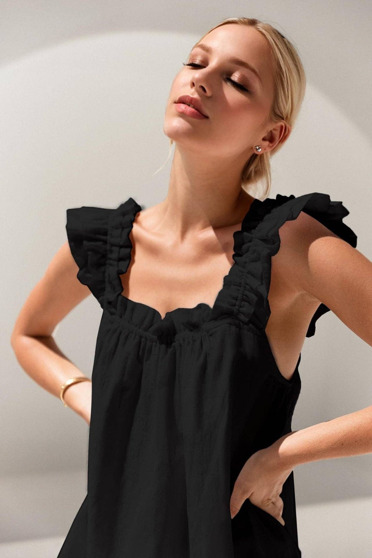 Ruffle Trim Lounge Tank & Shorts Pajama Set: Apricot / 100%Polyester