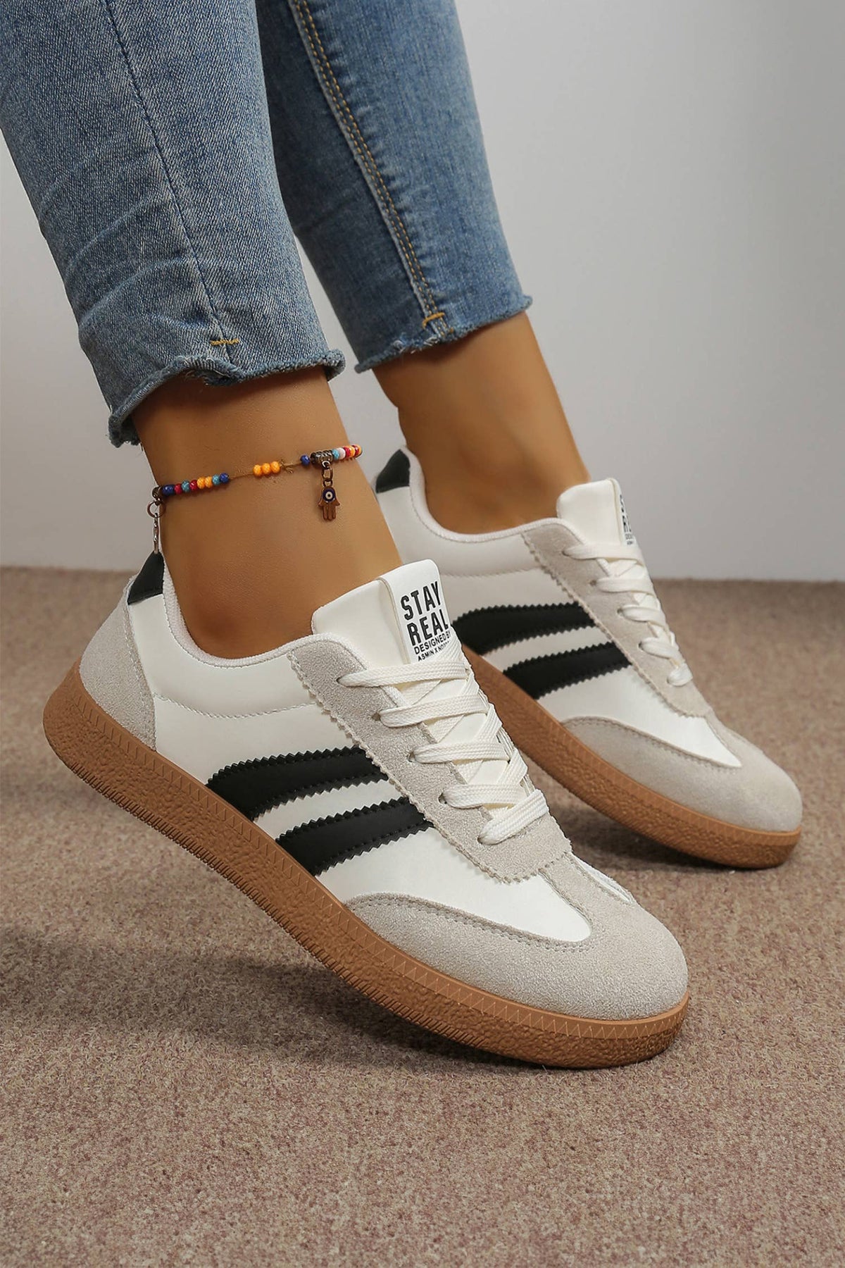 Varsity Color Block Patchwork PU Leather Lace Up Shoes: Ashleigh Blue