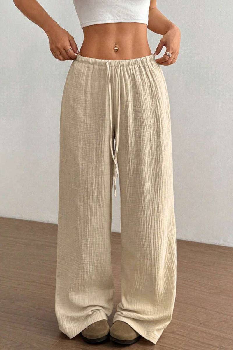 Relaxed Fit Wide-Leg Casual Pants: WINE