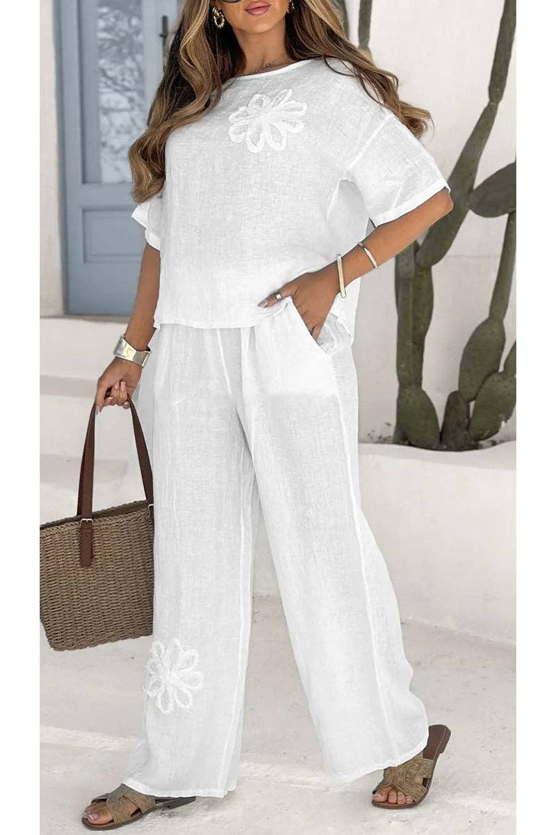 Floral Relaxed Two-Piece Set: BROWN