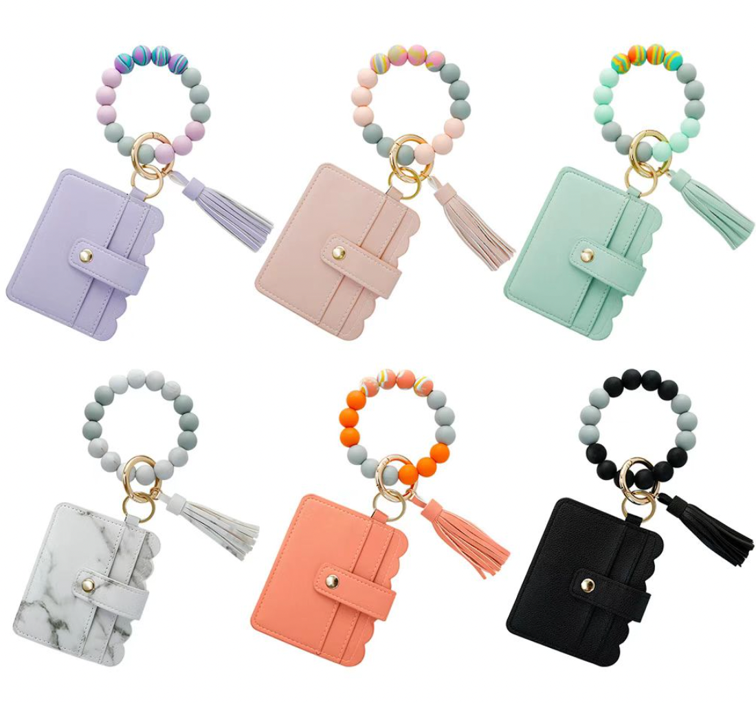 Wallet Wristlet Silicone Bead Tassel Keychains Women Girls