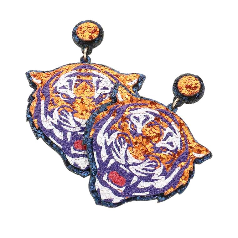 Game Day Glittered Tiger Dangle Earrings - Multi: Multi