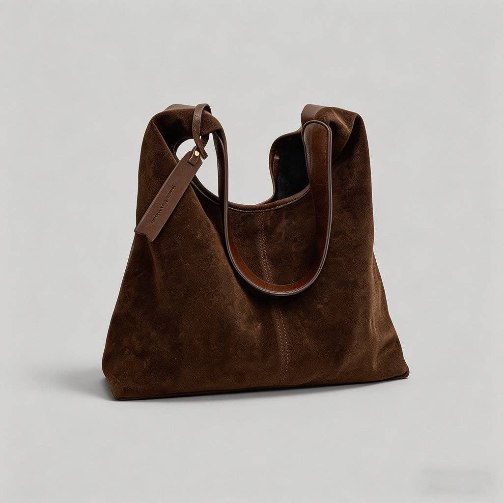 Vintage Suede Hobo Shoulder Bag: Khaki / One Size