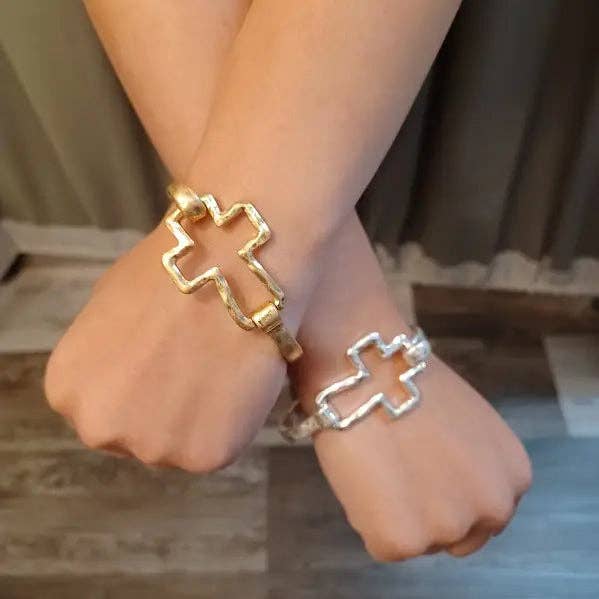 Beautiful Cross Cuff Bracelet Gold or Silver: Silver